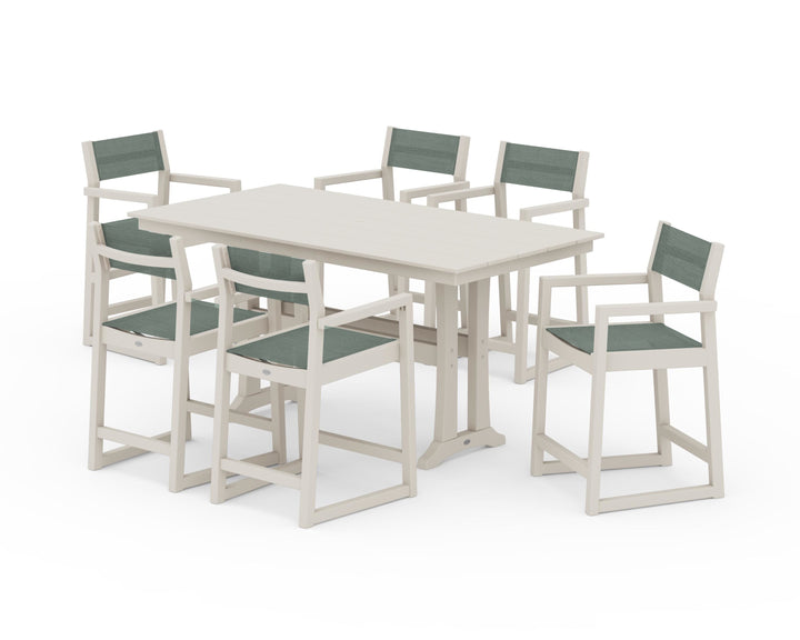 POLYWOOD® EDGE Sling Arm Chair 7-Piece Farmhouse Counter Set with Trestle Legs