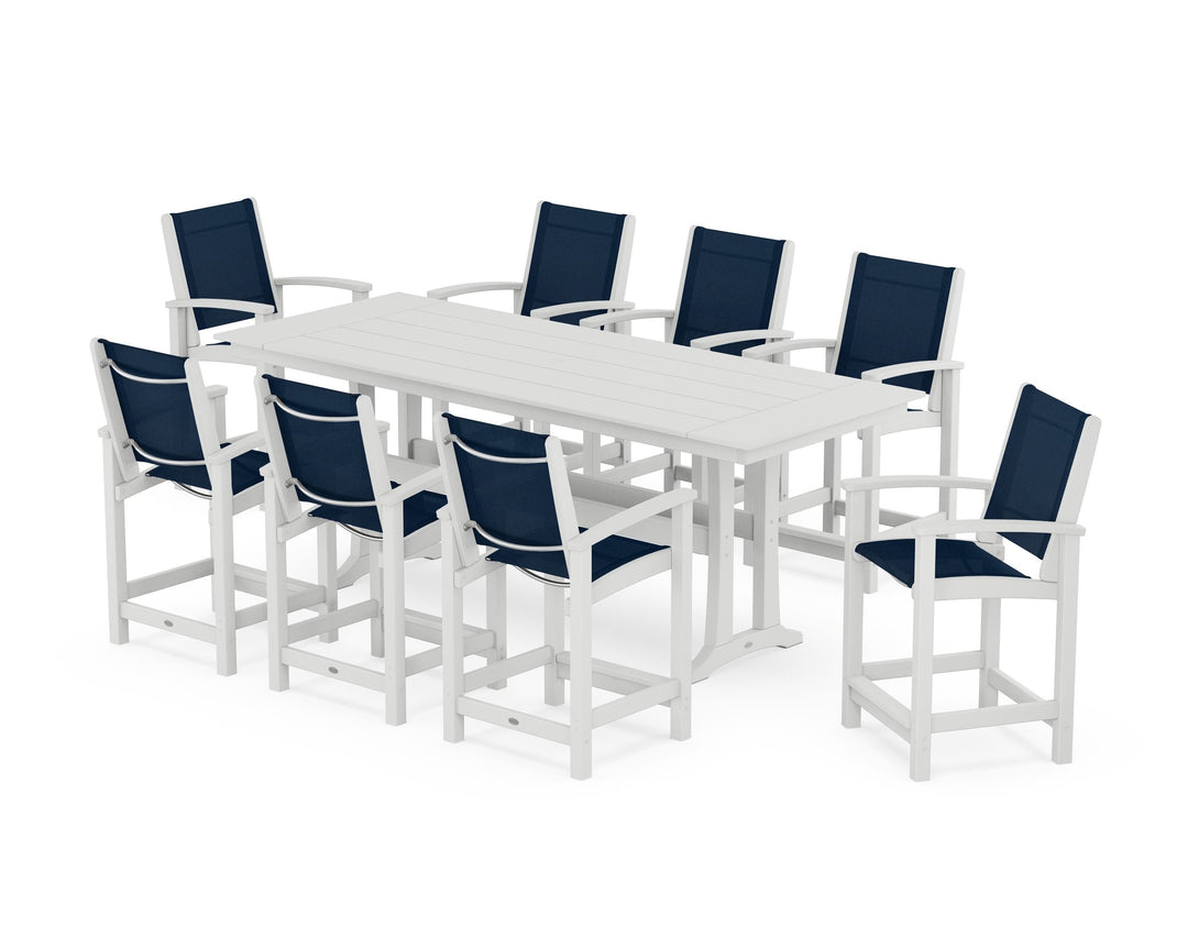 POLYWOOD® Coastal 9-Piece Farmhouse Counter Set with Trestle Legs