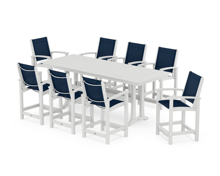 POLYWOOD® Coastal 9-Piece Farmhouse Counter Set with Trestle Legs
