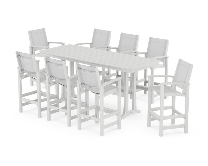 POLYWOOD® Coastal 9-Piece Bar Set with Trestle Legs