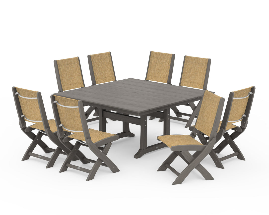 POLYWOOD® Coastal Folding Side Chair 9-Piece Farmhouse Dining Set
