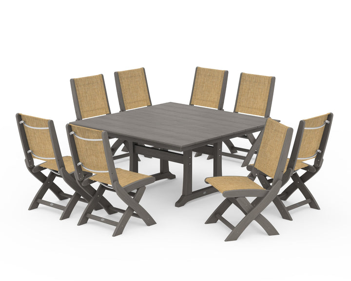 POLYWOOD® Coastal Folding Side Chair 9-Piece Farmhouse Dining Set