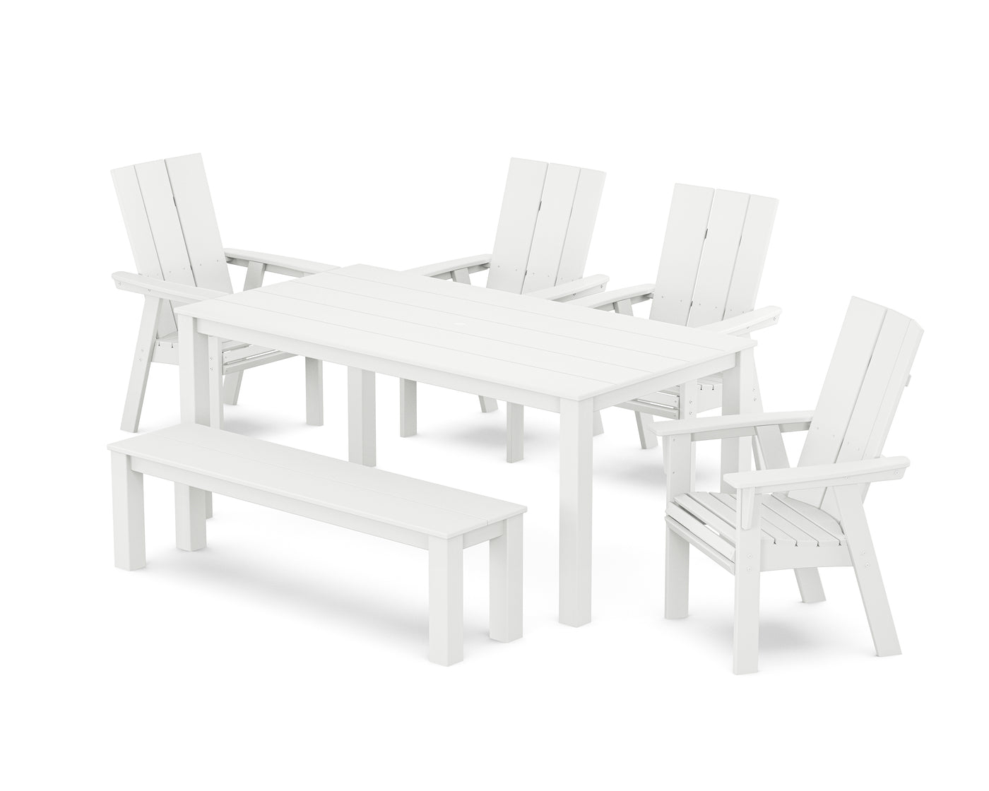 Modern Curveback Adirondack 6-Piece Parsons Dining Set with Bench