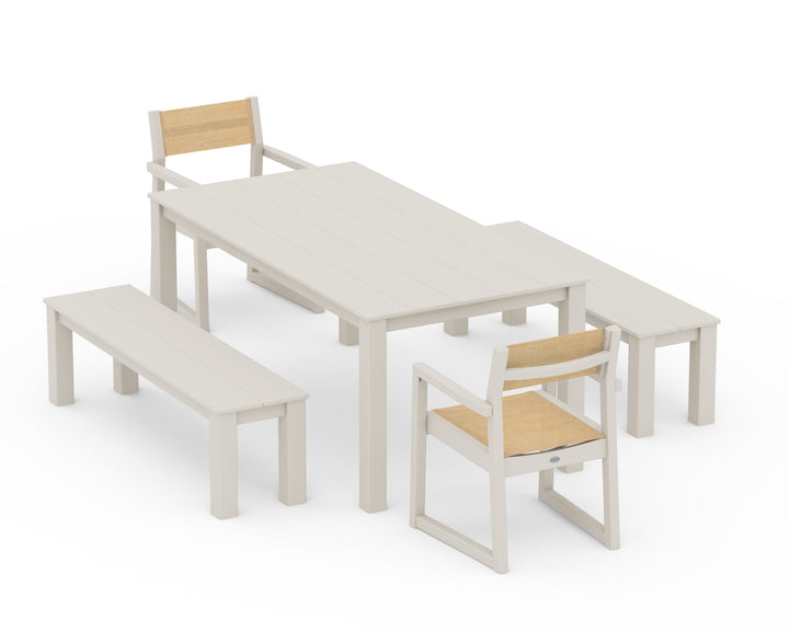 POLYWOOD® EDGE Sling Arm Chair 5-Piece Parsons Dining Set with Benches