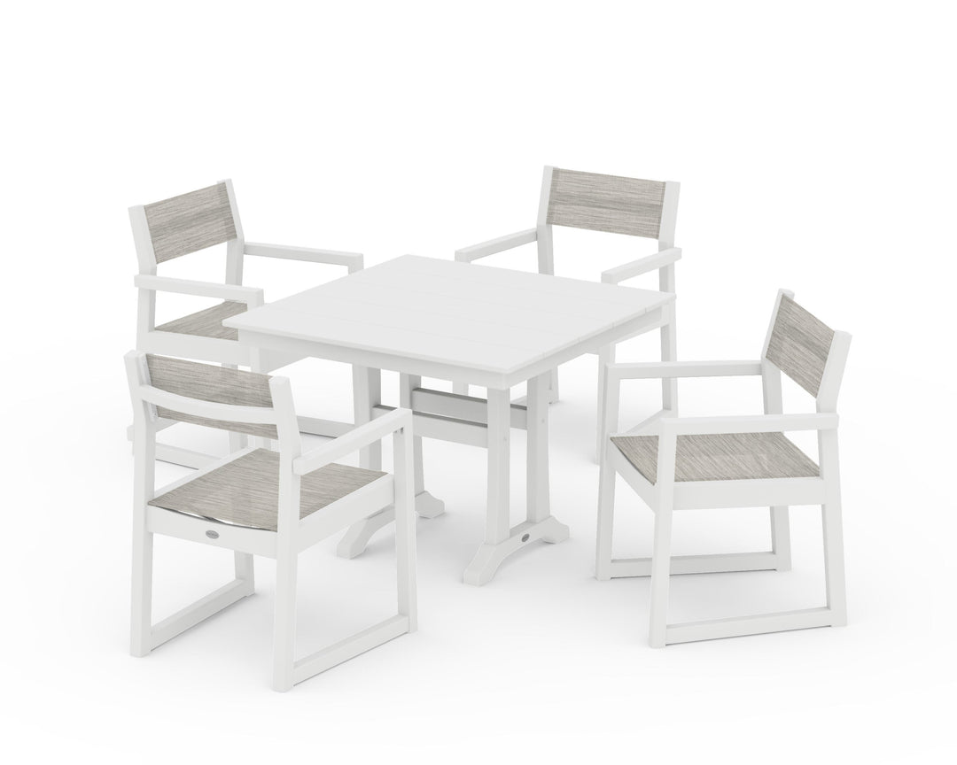POLYWOOD® EDGE Sling 5-Piece Farmhouse Dining Set with Trestle Legs
