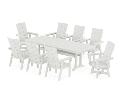 Modern Curveback Adirondack Swivel 9-Piece Dining Set with Trestle Legs