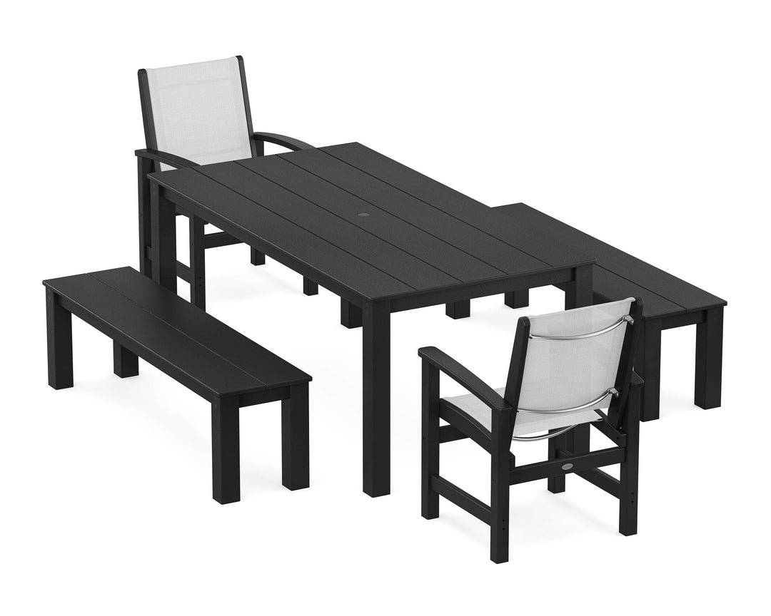 POLYWOOD® Coastal 5-Piece Parsons Dining Set with Benches