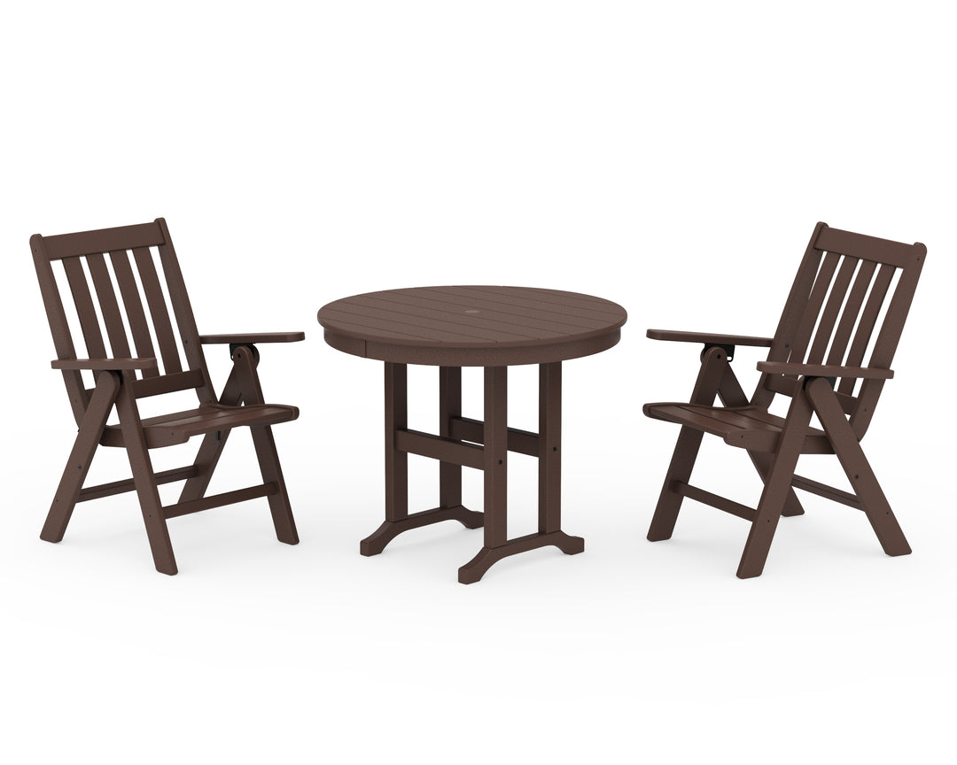 POLYWOOD® Vineyard Folding Chair 3-Piece Round Dining Set