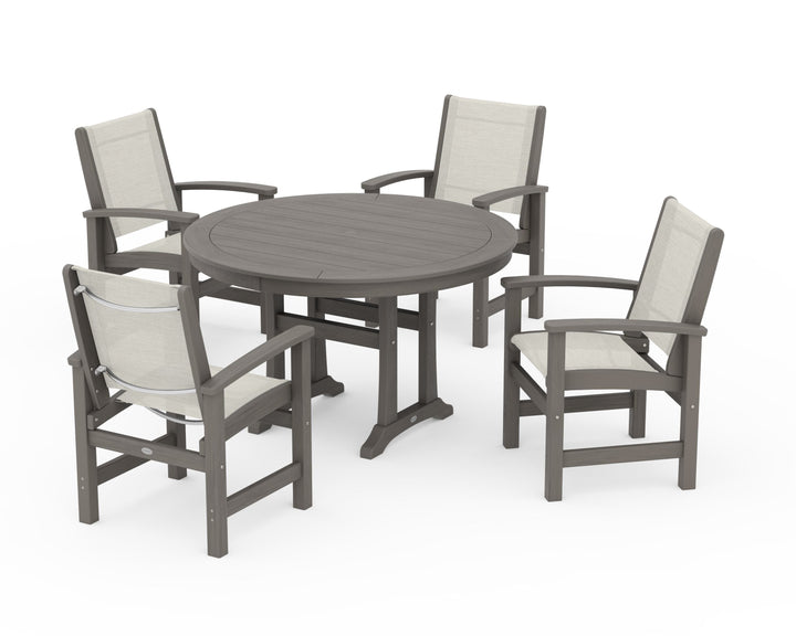POLYWOOD® Coastal 5-Piece Round Dining Set with Trestle Legs
