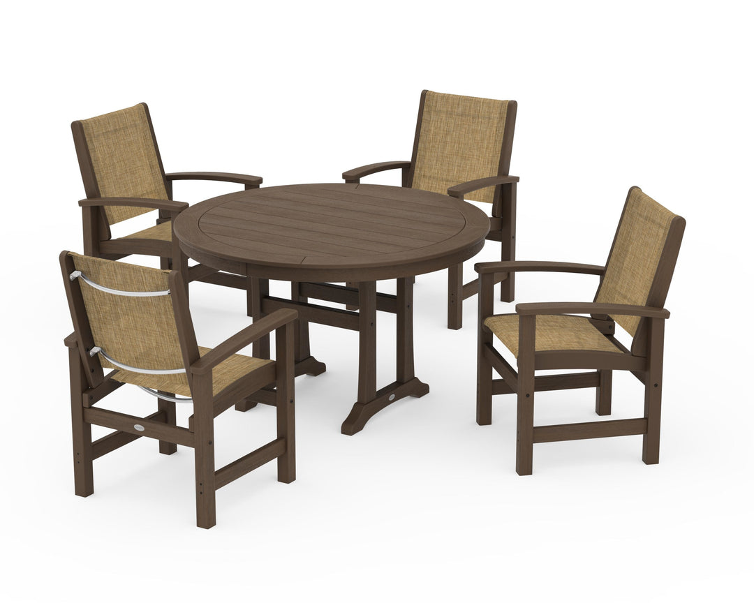 POLYWOOD® Coastal 5-Piece Round Dining Set with Trestle Legs