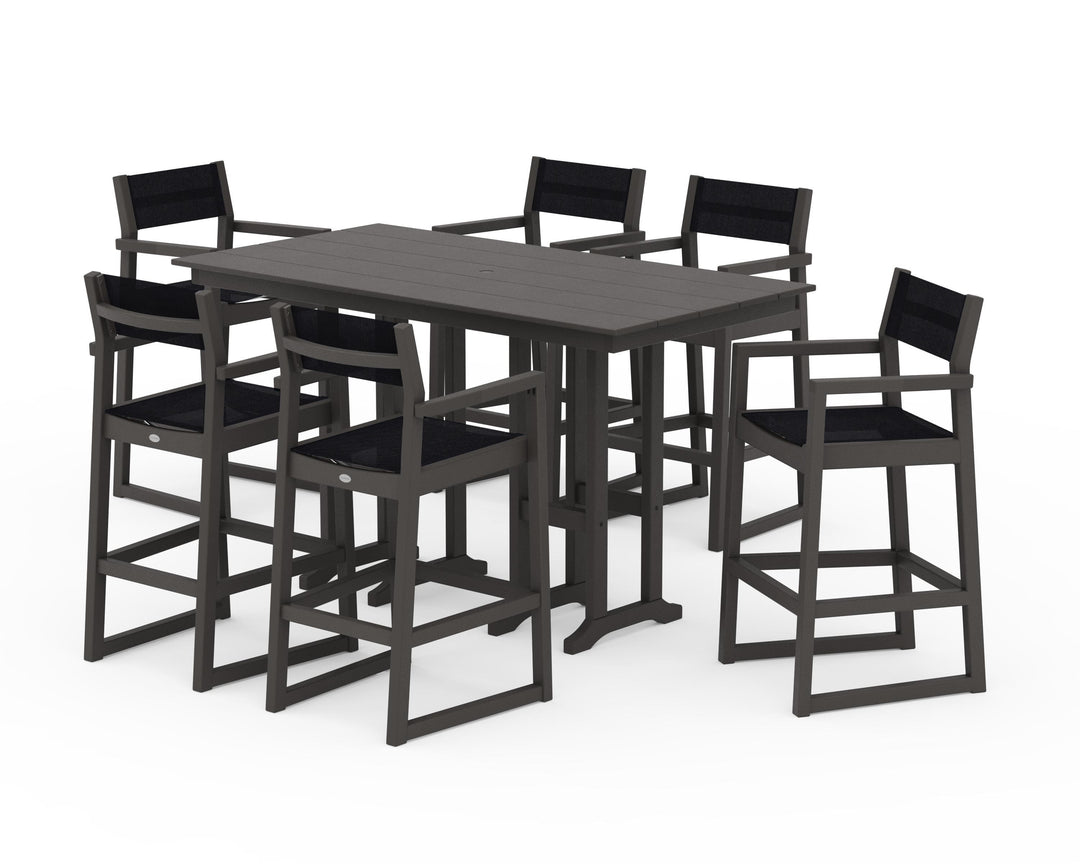 POLYWOOD® EDGE Sling Arm Chair 7-Piece Farmhouse Bar Set