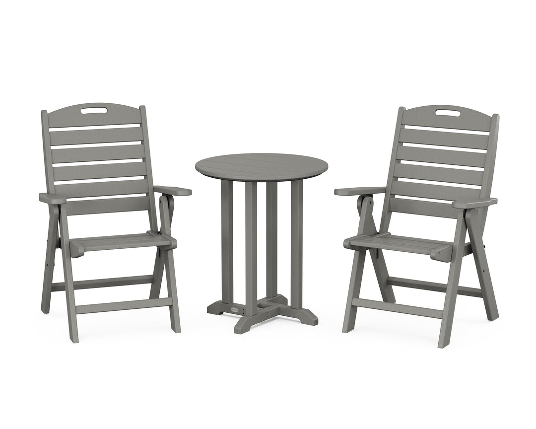 POLYWOOD® Nautical Folding Highback Chair 3-Piece Round Bistro Dining Set