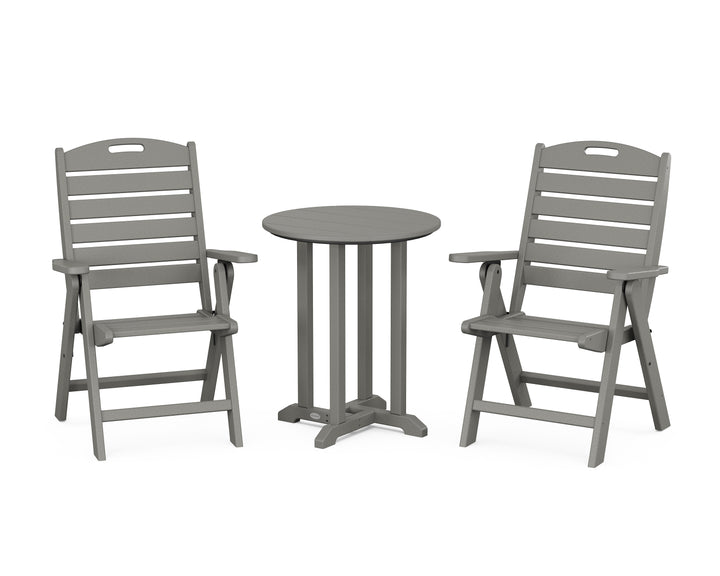 POLYWOOD® Nautical Folding Highback Chair 3-Piece Round Bistro Dining Set