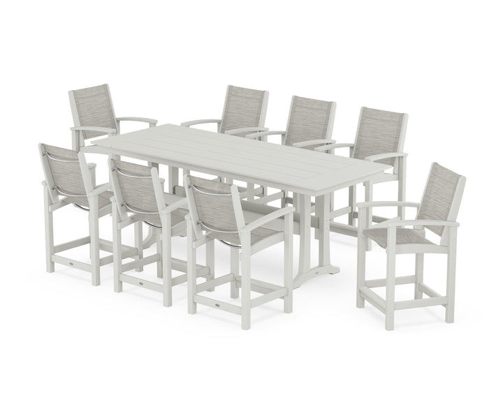 POLYWOOD® Coastal 9-Piece Farmhouse Counter Set with Trestle Legs