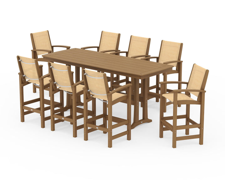 POLYWOOD® Coastal 9-Piece Bar Set with Trestle Legs