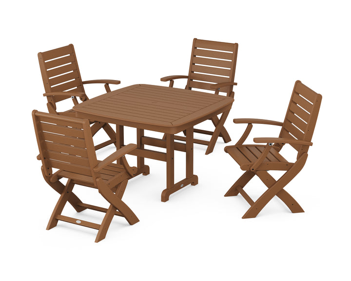 POLYWOOD® Signature Folding Chair 5-Piece Dining Set with Nautical Dining Table and Trestle Legs