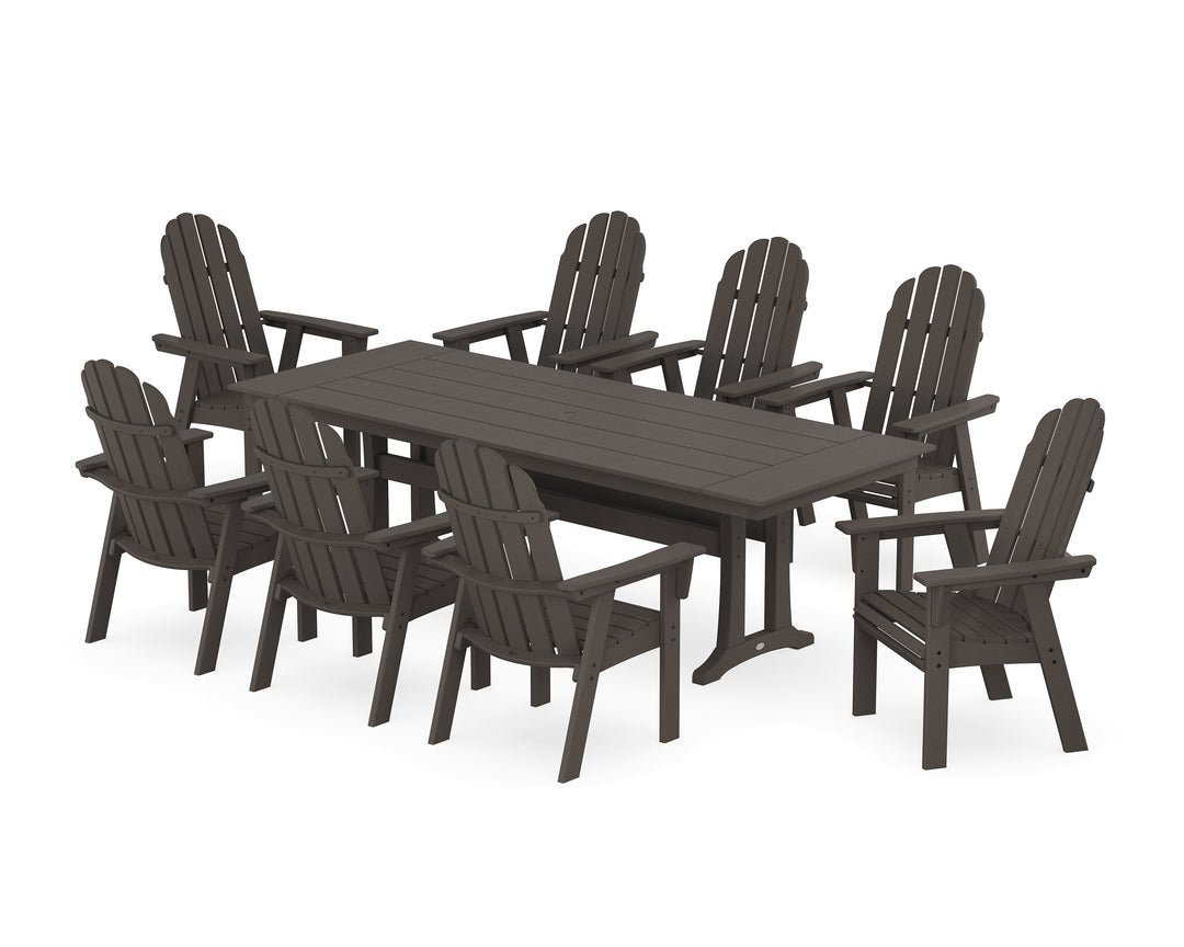 POLYWOOD® Vineyard 9-Piece Curveback Adirondack Farmhouse Dining Set with Trestle Legs