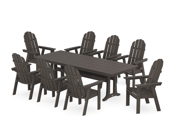 POLYWOOD® Vineyard 9-Piece Curveback Adirondack Farmhouse Dining Set with Trestle Legs