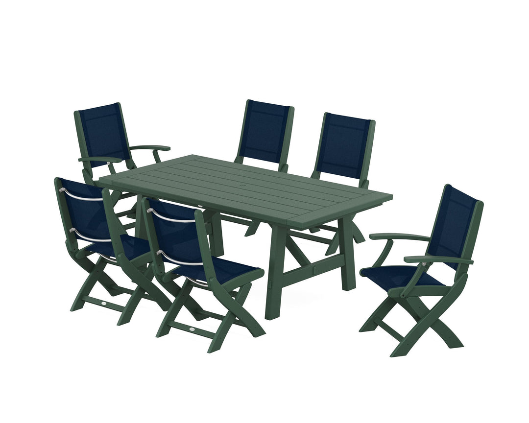 POLYWOOD® Coastal Folding Chair 7-Piece Rustic Farmhouse Dining Set