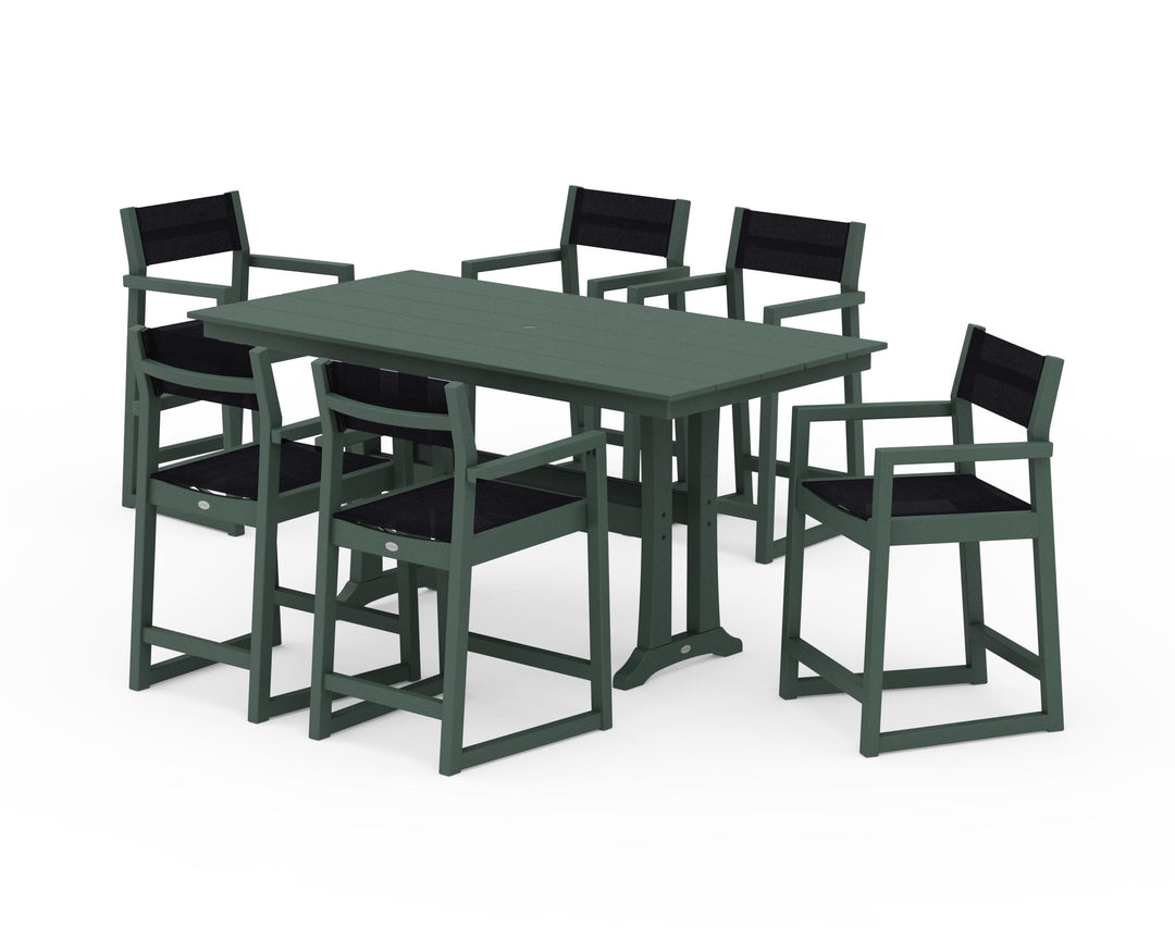 POLYWOOD® EDGE Sling Arm Chair 7-Piece Farmhouse Counter Set with Trestle Legs