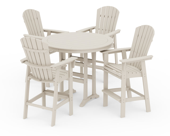 POLYWOOD® Nautical Curveback Adirondack 5-Piece Round Trestle Bar Set