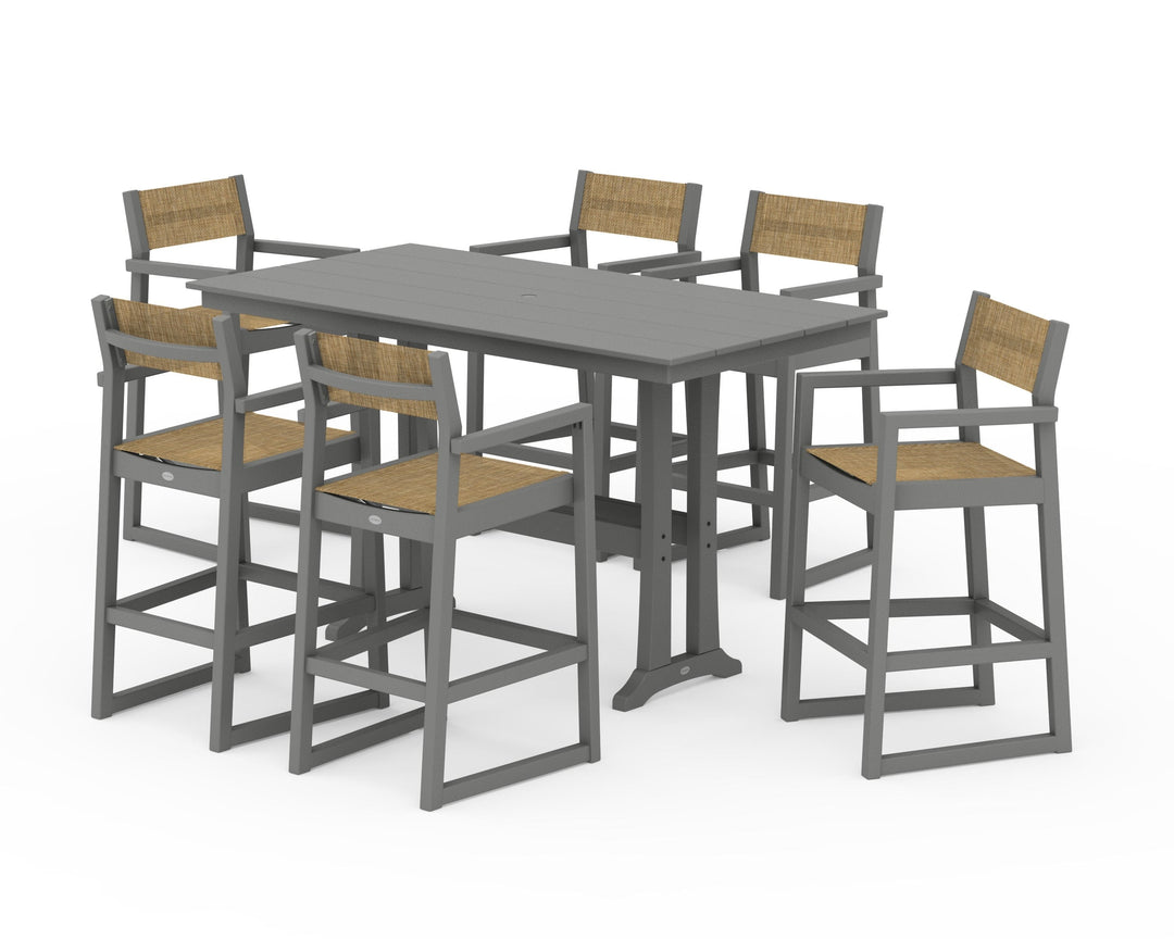 POLYWOOD® EDGE Sling Arm Chair 7-Piece Farmhouse Bar Set with Trestle Legs