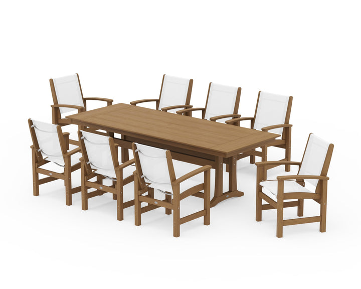 POLYWOOD® Coastal 9-Piece Farmhouse Dining Set with Trestle Legs