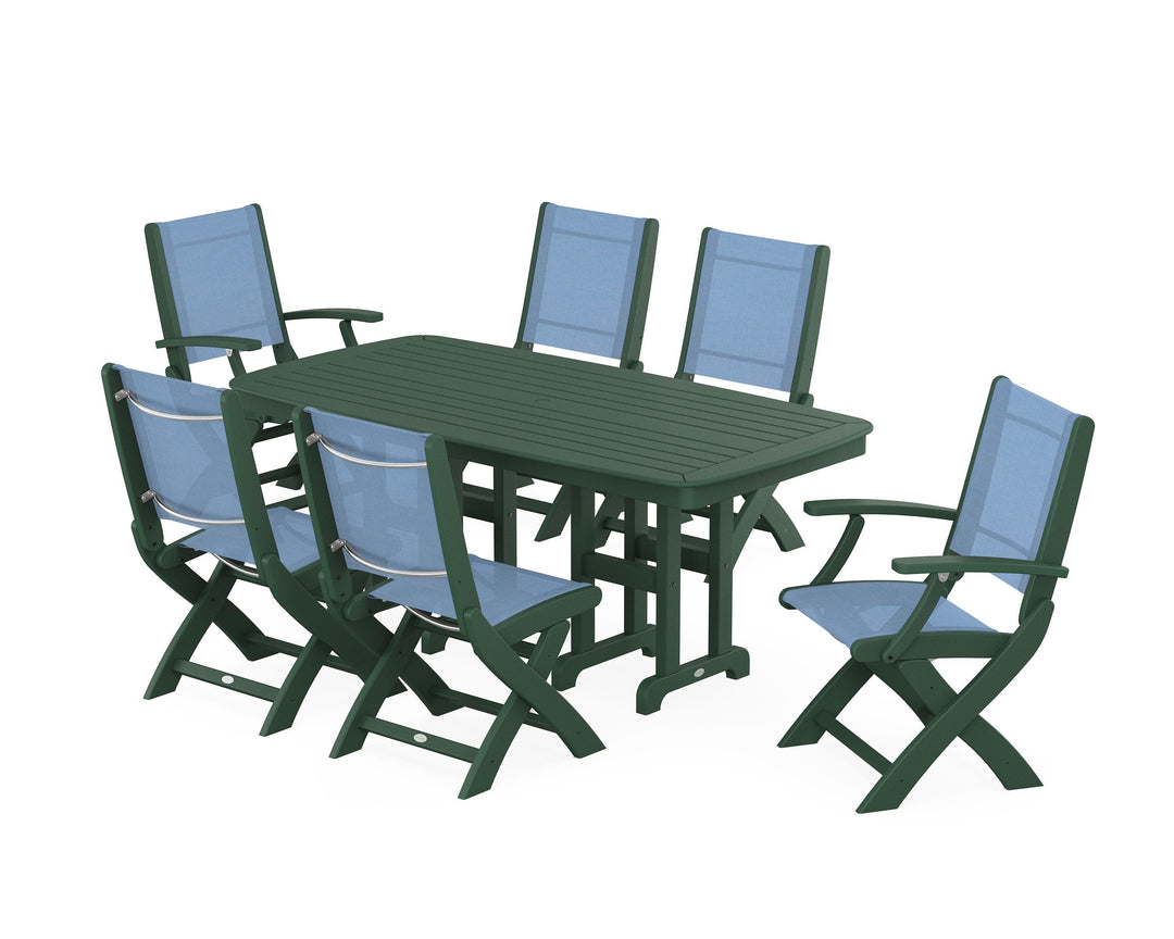 POLYWOOD® Coastal Folding Chair 7-Piece Dining Set