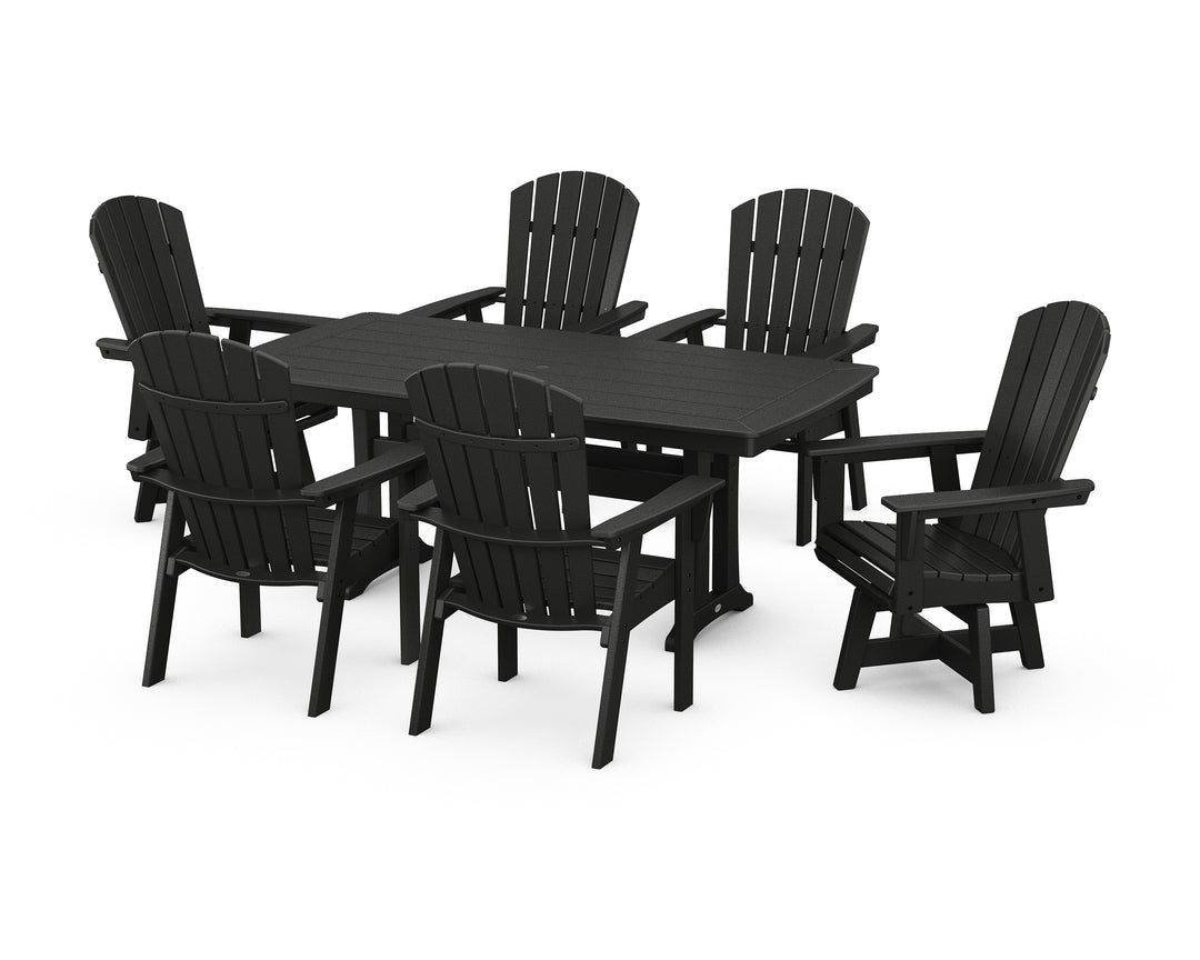 POLYWOOD® Nautical Curveback Adirondack Swivel Chair 7-Piece Dining Set with Trestle Legs
