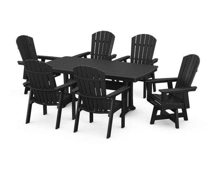 POLYWOOD® Nautical Curveback Adirondack Swivel Chair 7-Piece Dining Set with Trestle Legs