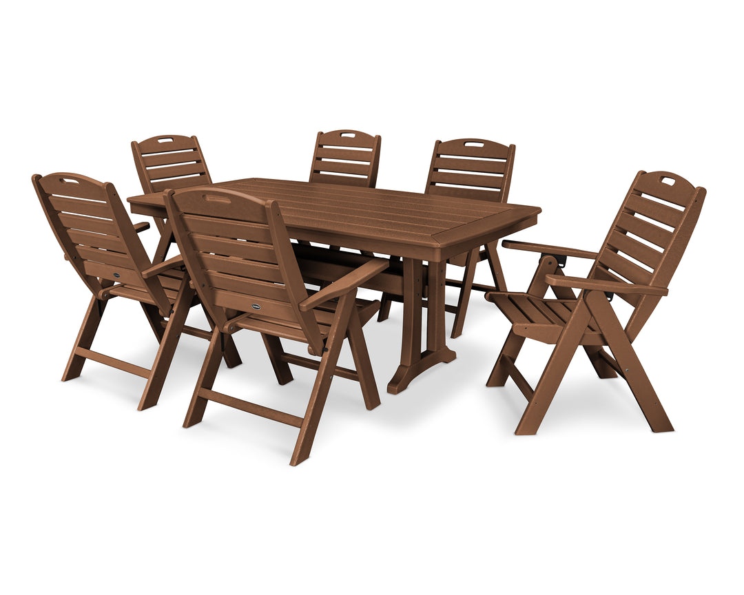 POLYWOOD® Nautical Folding Highback Chair 7-Piece Dining Set with Trestle Legs