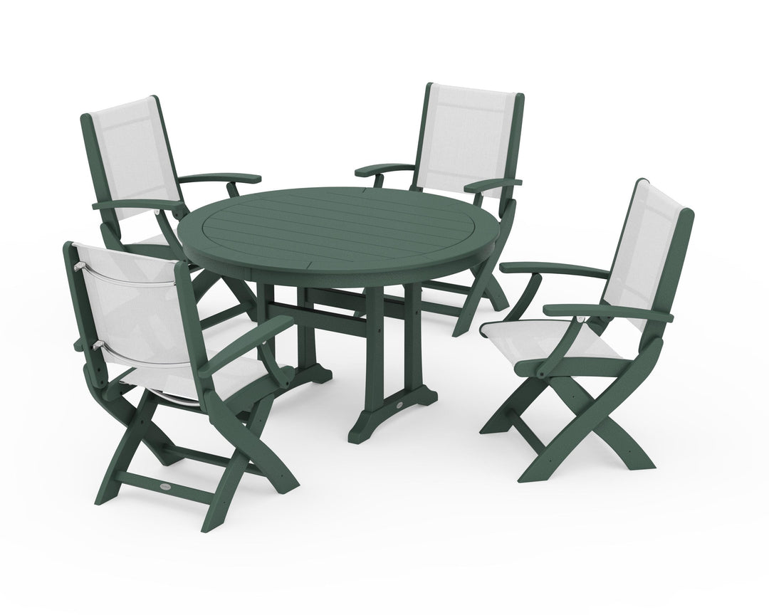 POLYWOOD® Coastal Folding Chair 5-Piece Round Dining Set with Trestle Legs