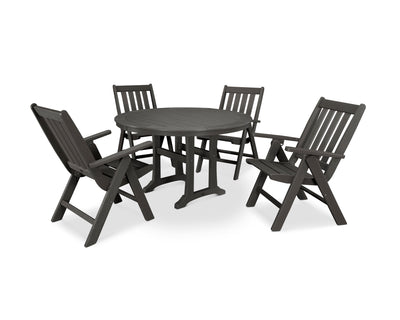 Vineyard Folding Chair 5-Piece Round Dining Set with Trestle Legs