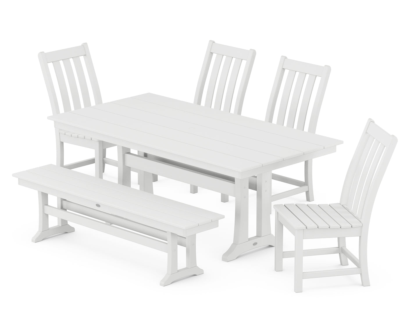 Vineyard Side Chair 6-Piece Farmhouse Dining Set with Trestle Legs and Bench