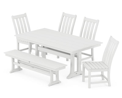 Vineyard Side Chair 6-Piece Farmhouse Dining Set with Trestle Legs and Bench