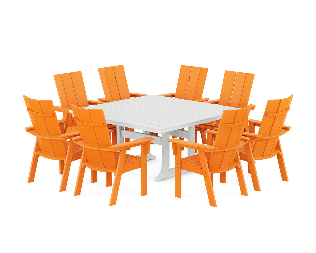 POLYWOOD® Modern Curveback Adirondack 9-Piece Square Dining Set with Trestle Legs