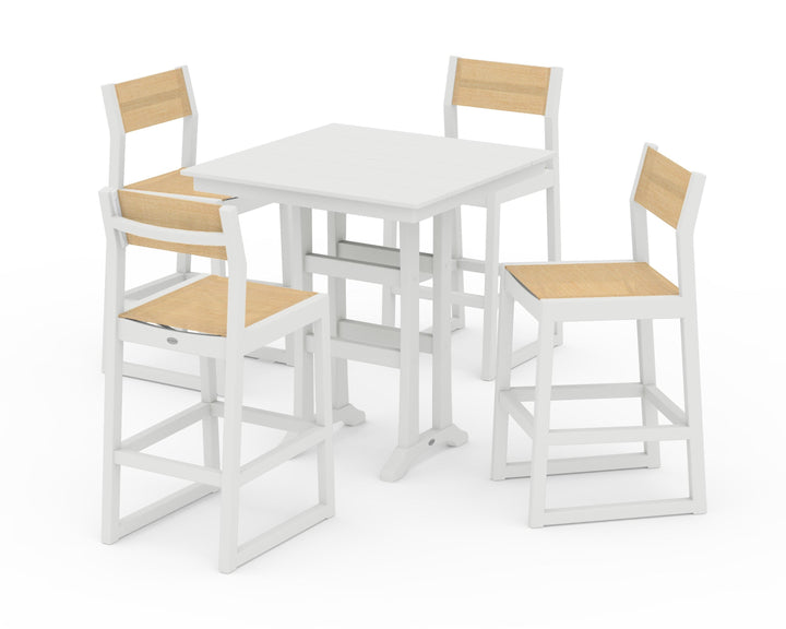 POLYWOOD® EDGE Sling Arm Chair 5-Piece Farmhouse Bar Set with Trestle Legs