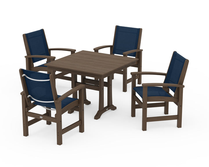 POLYWOOD® Coastal 5-Piece Farmhouse Dining Set With Trestle Legs