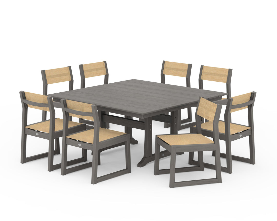 POLYWOOD® EDGE Sling Side Chair 9-Piece Farmhouse Trestle Dining Set
