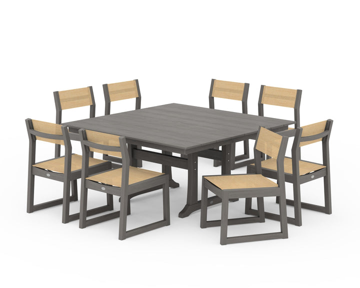 POLYWOOD® EDGE Sling Side Chair 9-Piece Farmhouse Trestle Dining Set