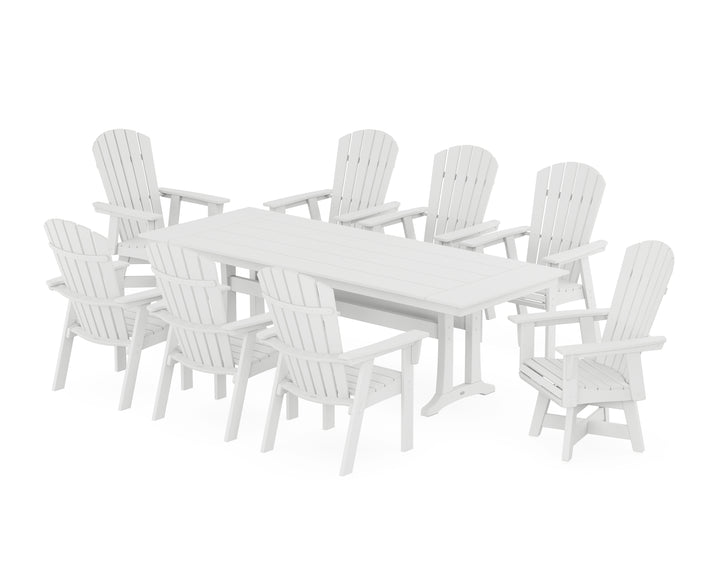 POLYWOOD® Nautical Curveback Adirondack Swivel 9-Piece Farmhouse Dining Set with Trestle Legs