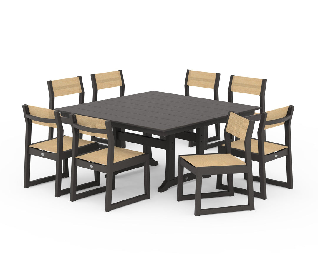 POLYWOOD® EDGE Sling Side Chair 9-Piece Farmhouse Trestle Dining Set