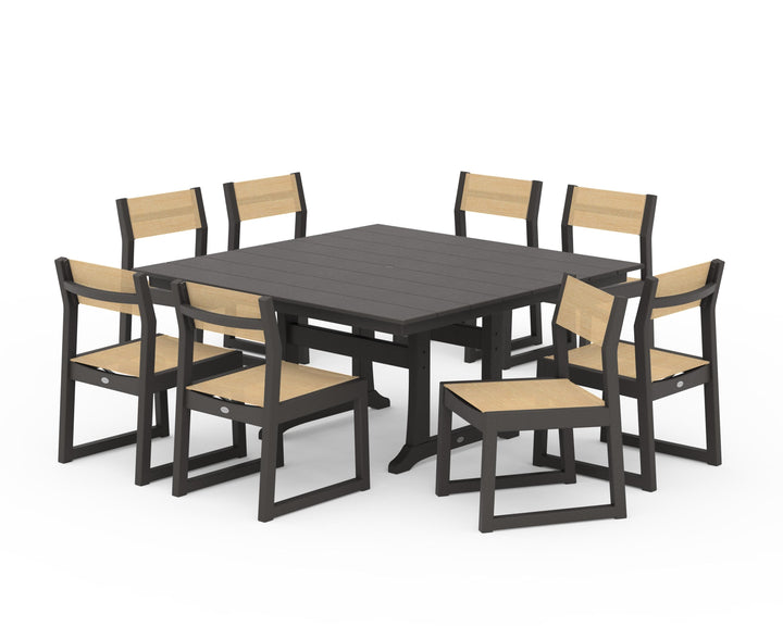 POLYWOOD® EDGE Sling Side Chair 9-Piece Farmhouse Trestle Dining Set
