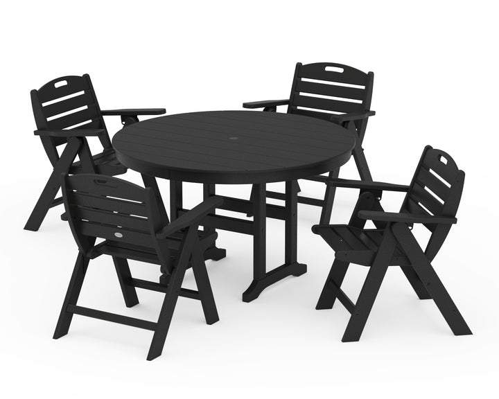 POLYWOOD® Nautical Folding Lowback Chair 5-Piece Round Farmhouse Dining Set