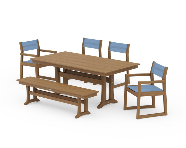 POLYWOOD® EDGE Sling 6-Piece Farmhouse Dining Set With Trestle Legs