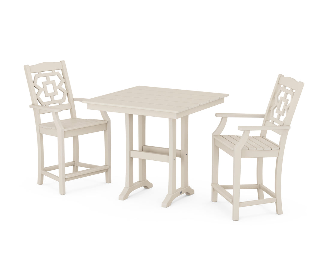 Martha Stewart by POLYWOOD® Chinoiserie 3-Piece Farmhouse Counter Set with Trestle Legs
