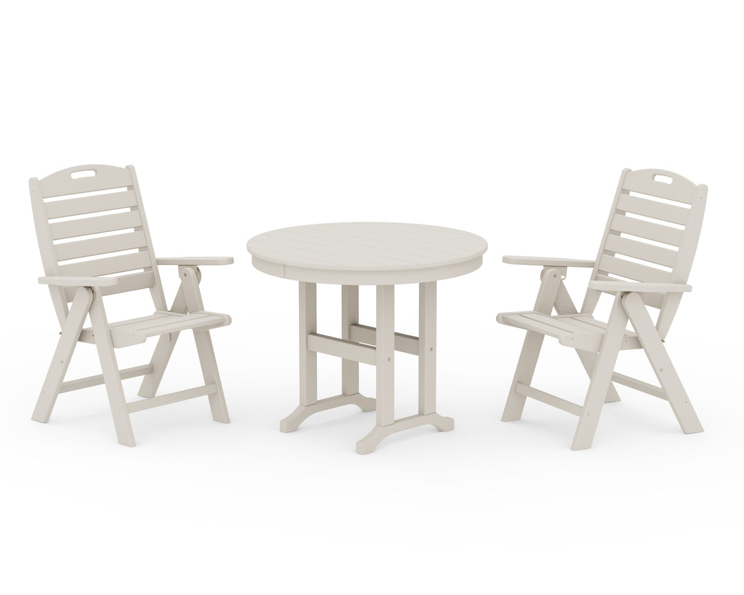 POLYWOOD® Nautical Folding Highback Chair 3-Piece Round Dining Set