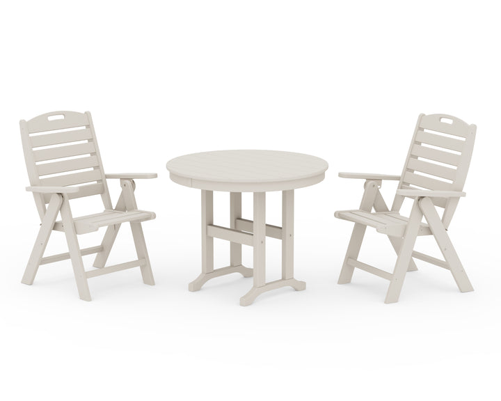POLYWOOD® Nautical Folding Highback Chair 3-Piece Round Dining Set
