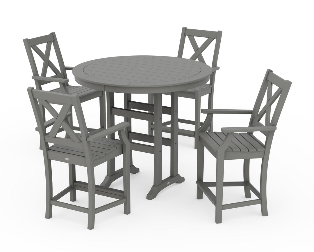 POLYWOOD® Braxton 5-Piece Nautical Trestle Arm Chair Counter Set