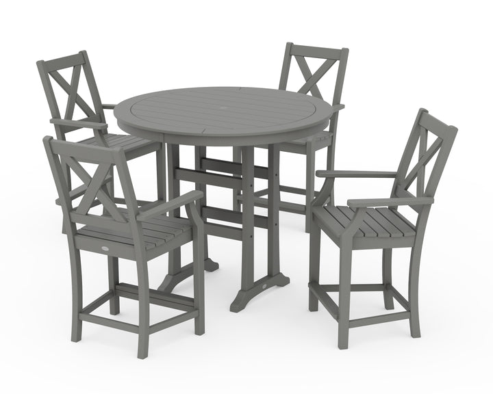 POLYWOOD® Braxton 5-Piece Nautical Trestle Arm Chair Counter Set